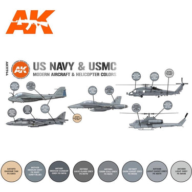 AK Interactive AK11744 Air Series US Navy & USMC Modern Aircraft & Helicopter Acrylic Paint Set (3rd Generation)